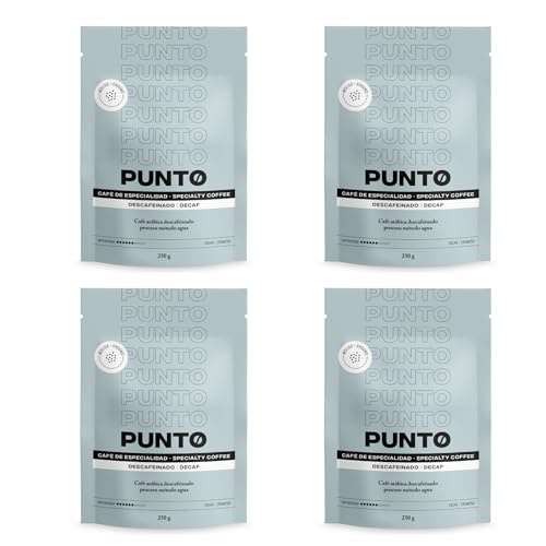 PUNTO - Café Descafeinado molido - Pack 4 x 250 g - Café de Especialidad - Water Decaf - 100% Arábica - Notas a Cacao - Sabor Chocolate Dulce - Cuerpo Medio