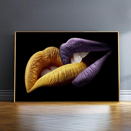 Toile art moderne lèvres et baiser pour décoration murale salon 50x75 cm