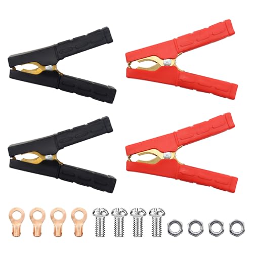 HOMEJOY 4 Stück 200A Krokodilklemmen Pure Kupfer Batterie Zange mit Isoliermantel Starterkabel Starthilfekabel Klemmen für Autobatterien Batterieklemmen, Rot und Schwarz
