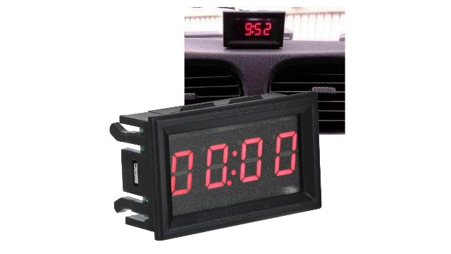 Orologio Digitale Per Auto YB27T - Display LED Luminoso, Alimentazione 4.5-30V, Con Batteria CR1220, Per Cruscotto Auto (Blu) - Foto 5