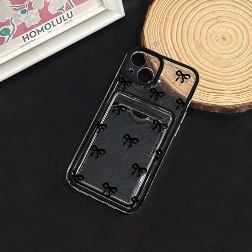 NITITOP Compatible with iPhone 14 Case with Card Holder Clear Cute Bow Ribbon for Women Girls Colorful Frame Soft TPU Wallet Shockproof Protective Cover - Black by NITITOP - Image 2