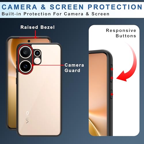 Image of CEDO Backcover for Vivo V60 (5G) / Vivo T4 Pro (5G) | Camera Protection Bump Shockproof Edge | Ultra Hybrid Transparent Acrylic Clear TPU+PC Hard Backcase Cover (Black)