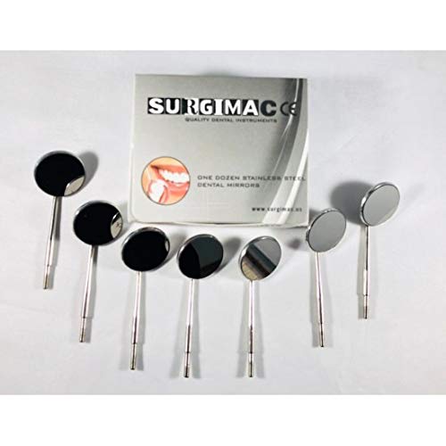 SurgiMac Dental Mirrors - Rhodium-Coated Front Surface Diagnostic Dental Mouth Mirror - Intraoral Dental Mirror for Inside Mouth - Stainless-Steel Cone Socket Oral Mirror – 12Pcs/Box – Size 5/24mm