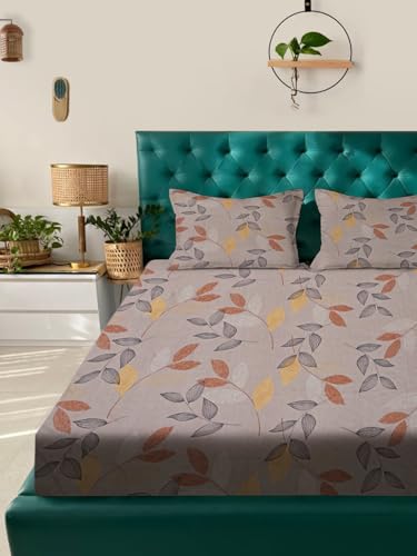 Image of ROSARAHOME 180 TC Microfiber Flat Queen Size Double Bed Bedsheet with 2 Pillow Cover| Bedsheet:240cmx225cm Pillow Covers:45cmx70cm,Floral Brown