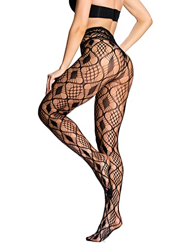 Image of HONENNA Patterned Fishnets Tights Black Pantyhose Stockings for Women, 1-6 Pairs
