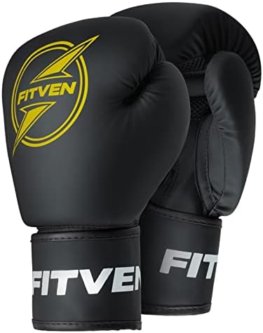 FITVEN Boxing Gloves Punching Bag Kickboxing Gloves for Men and Women-12oz Yellow