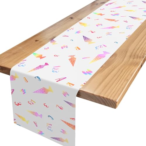 Tischläufer Einschulung Deko Weiß Schulanfang Tischläufer Tischband Tischdeko Schulkind Zuckertüten 123 ABC Tischdeko Schuleinführung Deko für Mädchen Jungen Schulanfang Einschulung Party Deko