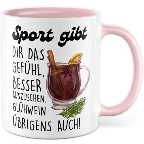 Tazza per vin brulé con scritta – Regalo sportivo ti dà la sensazione di avere un aspetto migliore. Vino brulé anche! – Tazza da caffè 330 ml in ceramica – Natale tempo di alcol amico
