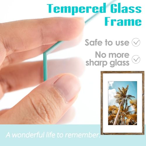 Image of Frametory, 16x24 Picture Frame With Mat for 12x18 Picture - High Definition Glass Wide Molding - Preinstalled Wall Mounting Hardware (Rustic Brown, 6 Pack)