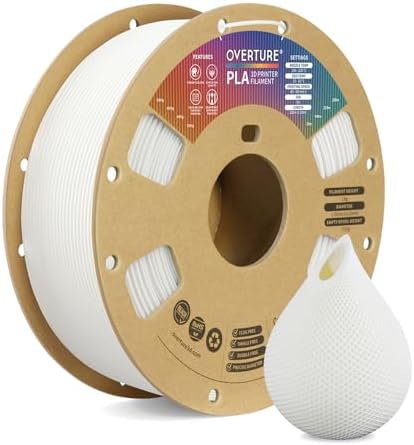 OVERTURE PLA Filament 1.75mm PLA 3D Printer Filament, 1kg Cardboard Spool (2.2lbs), Dimensional Accuracy +/- 0.02mm, Fit Most FDM Printer (White 1-Pack)
