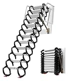 Escalera plegable plegable de 10 pies, para montaje en pared/techo, 12 peldaños, resistente al óxido con pasamanos, escalera plegable telescópica para interiores y exteriores de 27.5 x 23.6 pulgadas