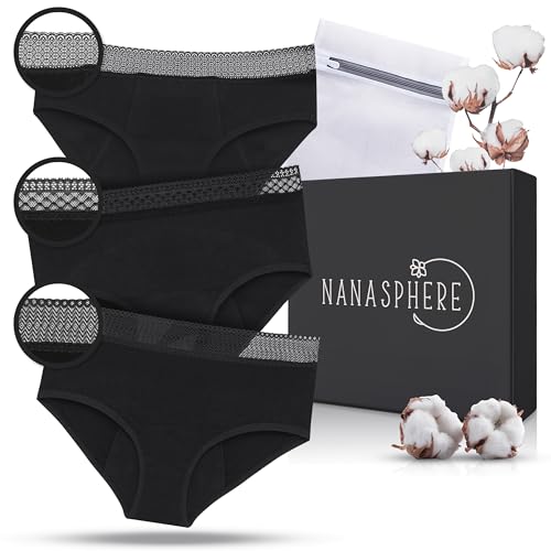 Lot 3 Culottes Menstruelles 3 Styles Dentelles | Ultra Absorbant 4 Couches Coton Bio Certifié | Flux Abondant sous Vêtement Réutilisable | Règles Fuites Post...