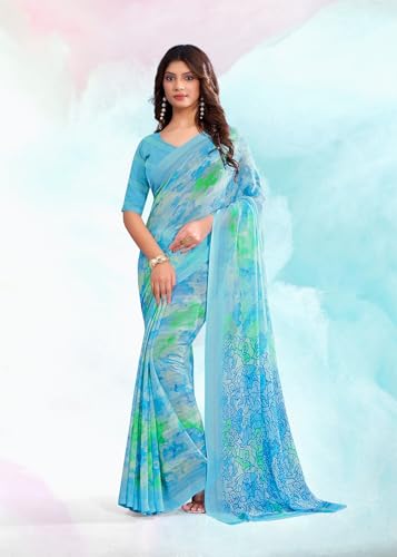 Image of Jaanvi fashion Women's Georgette Saree with Unstitched Blouse Piece