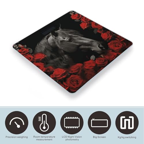 Báscula digital con diseño caballo negro y fondo de rosas rojas miniatura 3