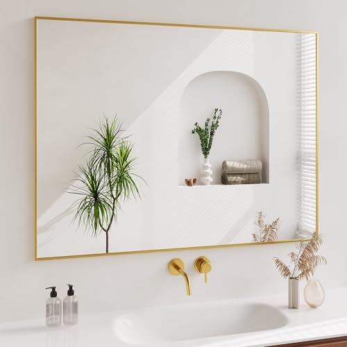 Koonmi Gold Mirrors for Wall, 36x48 Inch Bathroom Mirror, Rectangular Wall Mirror for Living Room Bedroom Bathroom, Hangs Horizontally or Vertically