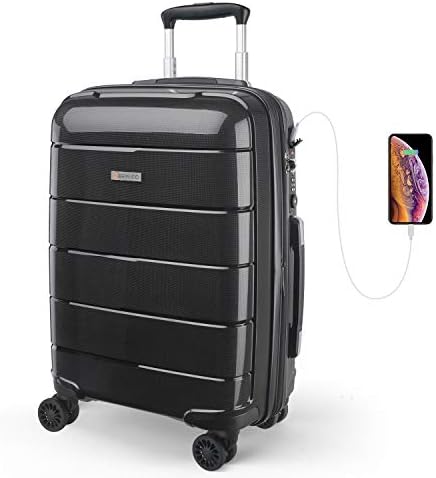 REYLEO Expandable Luggage 20 Inch PP Carry on Luggage Travel Suitcase with USB Charging Port Built-in TSA Lock 8 Silent…