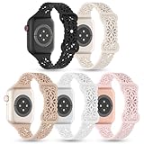 TSAAGAN 5 Pack Lace Silicone Bands Compatible for Apple Watch Band 38mm 40mm 41mm 42mm 44mm 45mm 49mm, Slim Hollow-out Breathable Sport Thin Strap for iWatch Ultra Series 8/7/SE/6/5/4/3/2/1 Women Men