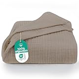 Dreamzie Manta Sofa de Muselina 220x240 cm - 100% Algodon - Manta Ligera y Transpirable - Mantas para Cama y Cubre Sofa en Gasa de Algodon Oeko-Tex - Taupe