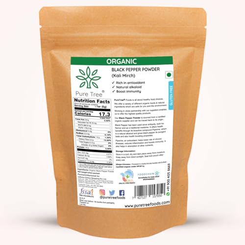 Image of Pure Tree Certified Organic Black Pepper Powder | 1.8 Kg / 1800 g | Kali Mirch Powder | Black Peppercorn Kaali Mirch | Aromatic Black Pepper Seeds Powder | Miriyalu Powder Spices