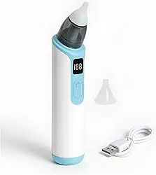 Aspirador Nasal Elétrico para Bebê, 6 Velocidades Ajustáveis, Silencioso e Seguro, Branco e Azul