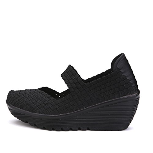Ruiatoo Women's Platform Wedge Sandals Comfortable Walking Shoes Woven Pumps Mary Jane Shoes2