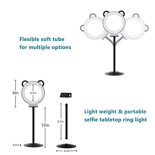 Ring Light,6inch Led Ring Light Kit Adjustable Desktop Lamp USB Plug with Stand,Lusweimi Mini Tabletop Light for Live Stream/Makeup/YouTube Video, 3 Light Modes & 11 Level (Black)