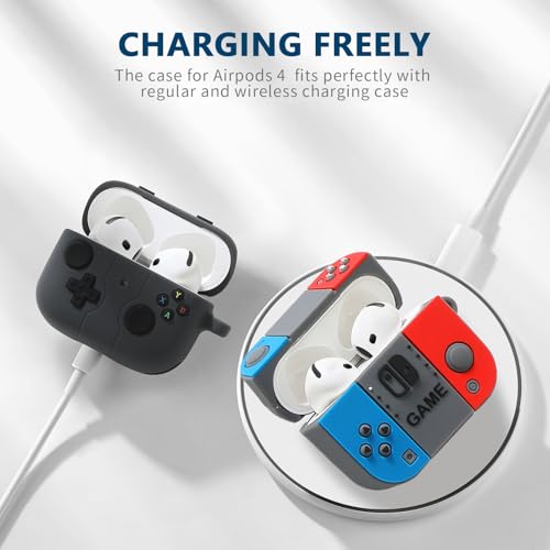 Image of [2Pack] Gedicht for Apple Airpods 4th Generation Case Cover(2024), Cute Cartoon Game Consoles Controller Soft Silicone Protective Cases for Airpods 4 Case with Keychain for Women Men,Blue+Black B