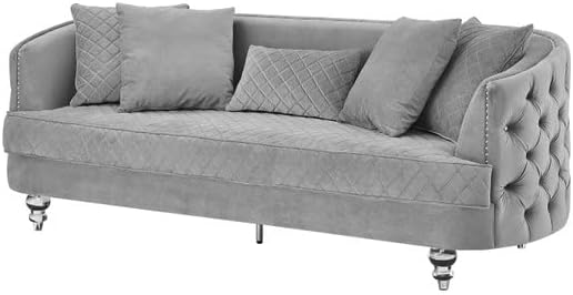 3Pc Couch Set Grey Chesterfield Modern Luxury Love Seat Sofa Chair Living Room Furniture