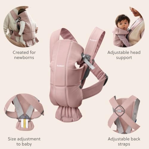 Image of BabyBjorn Baby Carrier Mini, Dusty Pink, Woven | Newborn Carrier (7-15 lbs), Ergonomic, Easy-to-Use