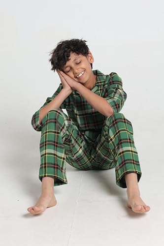 Image of Under Fourteen Boys Cotton Night Suit Set | Soft Breathable 2Pcs Sleepwear /Nightwear /Sleepsuit /Loungewear Co-Ord | Checks Top & Pyjama | Elastic Waist & Pockets | Multicolor Pajama Party & Gifting Set