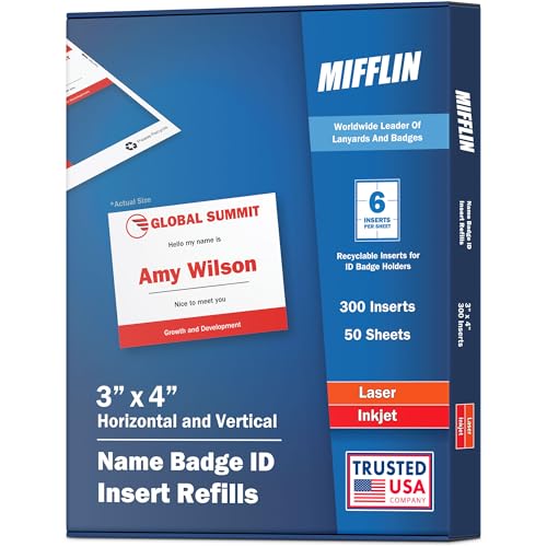 Inserts en papier pour badge Mifflin de rechange format standard blanc pour identification