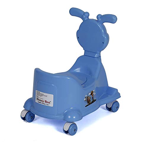 Image of Goyal's Rabbit Style Baby Potty Seat Cum Rider with Wheel and Removable Bowl for Kids (Blue)