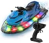Barco RC, barco de control remoto para adultos y niños de 8-12, lancha RC 2.4GHz, arranque automático y luces LED, alerta de batería baja, barco RC totalmente a prueba de agua para piscina, lago y carreras, juguete de verano 2