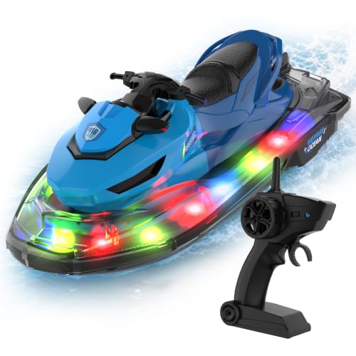 pisosorc RC Boat, Remote Control Boat for Adults & Kids 8-12, 2.4GHz RC Motorboat, Auto-Start & LED Lights, Low‑Battery Alert Fully Waterproof RC Ship for Pool Lake Racing, Summer Toys - image 1