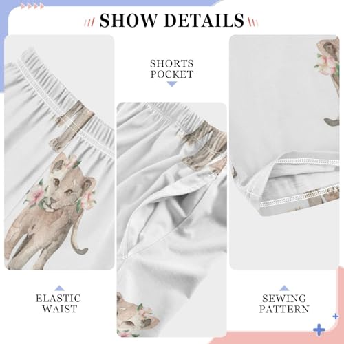 Lion Watercolor Boys Pants Boys Athletic Pants Long Pant for Boywith Pockets Wide-Leg Size 6-14Y4