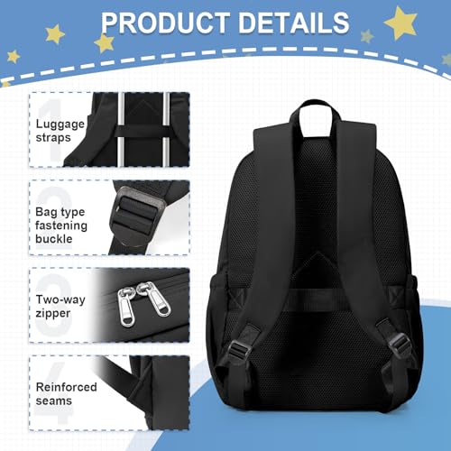weradar Black School Backpack For Women Men, Lightweight Casual Daypack College Backpack, Aesthetic Students Bookbag, Backpack With Lots Of Pockets,Cute High School Bag For Boys Girls4