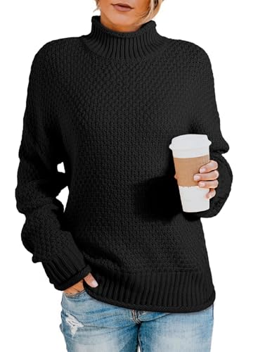 Image of Dokotoo Womens 2026 Winter Fall Solid Turtleneck High Neck Balloon Long Sleeve Sweaters Pullover Outerwear