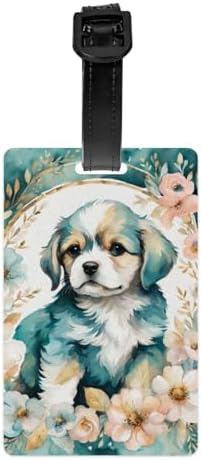 Personalized Luggage Tag Puppy Dog Animal Novelty Custom Luggage Tags for Suitcases, Bag Happy Yorkie Puppies Pet Teal Blue Gold Watercolor Flowers Design Customized Travel, One Piece image 5
