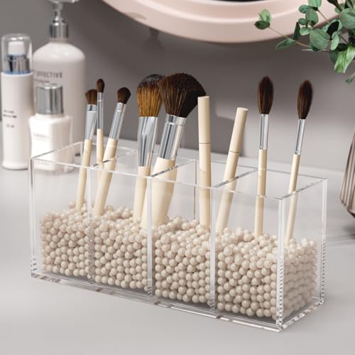 Image of NIUBEE Acrylic Pen Holder 4 Compartments, Clear Pencil Organizer Cup for Countertop Desk Accessory Storage