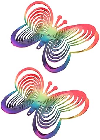 YARDWE 2pcs Butterfly Wind Spinner 3D Yard Hanging Wind Spinner Outdoor Hanging Whirligigs Garden Decoration Porch Ornament