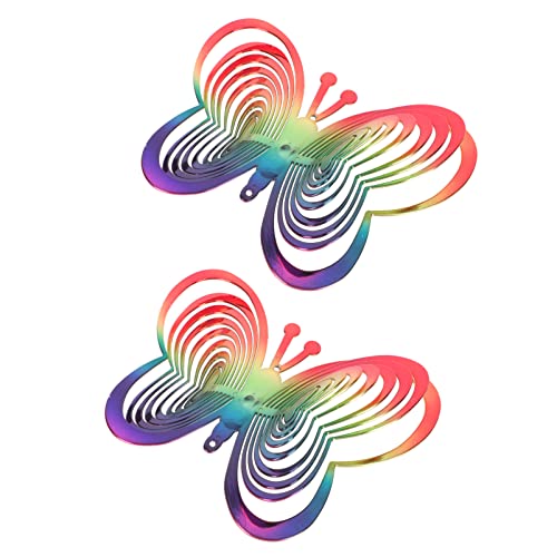 Yardwe 2Pcs Butterfly Wind Spinner 3D Yard Hanging Wind Spinner Outdoor Hanging Whirligigs Garden Decoration Porch Ornament #TOP4