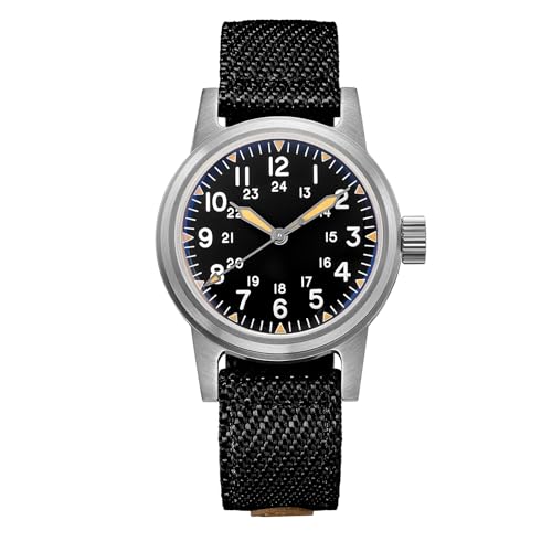 ADDIESDIVE 36mm Retro Herren Automatikuhr 200m wasserdicht NH35A Uhrwerk Militäruhr Outdoor Analoguhr C3 Super Luminova K1-Bubble-Spiegelglas Nylonarmband Taucheruhren AD2088