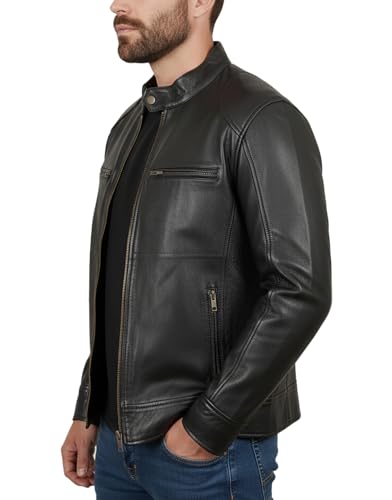 Image of Vintage Cafe Racer Leather Jacket Men Retro Motorcycle Racing Jacket