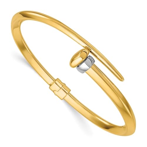Diamond2Deal 18K Yellow Gold Two-tone Polished Bypass Hinged Bangle Bracelet