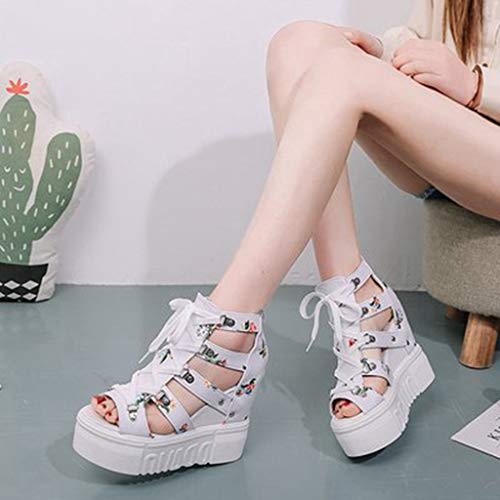 Mioke Womens Floral Wedge Platform Sandals Gladiator Peep Toe Chunky High Hidden Heel Zipper Caged Bootie #TOP6