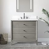 Vanity Art 36' Bathroom Vanity with Single Sink & Arabescato White Engineered Stone Top, Vanity Cabinet with Soft Closing Door, Solid Wood Frame, Matte Black Handles, Driftwood Gray VA8136-DG-MB
