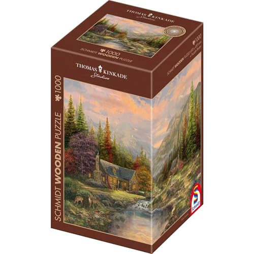 Schmidt Spiele 59799 Bergkulisse mit Bach, Thomas Kinkade, 1000 Teile Holzpuzzle