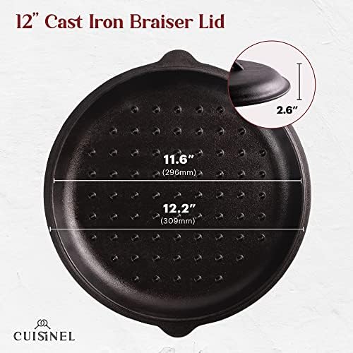 Cuisinel Cast Iron Lid - Fits 12"-Inch / 30.48-cm Lodge Skillet Frying Pans or Braiser + Silicone Handle Holder + Care Guide - Pre-Seasoned Replacement Cover - Indoor/Outdoor, Oven, Fire, BBQ Safe - Thumbnail 4