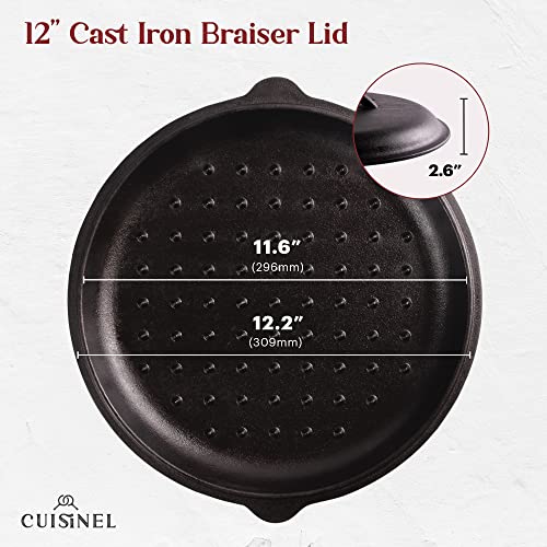 Cast Iron Lid - Fits 12-Inch" Lodge Skillet Frying Pans Or Braiser + Silicone Handle Holder + Care Guide - 30.48-Cm Pre-Seasoned Universal Replacement Cover - Indoor/Outdoor, Oven, Open Fire, Bbq Safe #TOP1