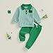 WNGECAT Toddler Baby Boy Irish Outfit Fashionable Long Sleeve Shamrock Embroidery Striped Tops with Pants 2Pcs Set (Green, 2-3T)